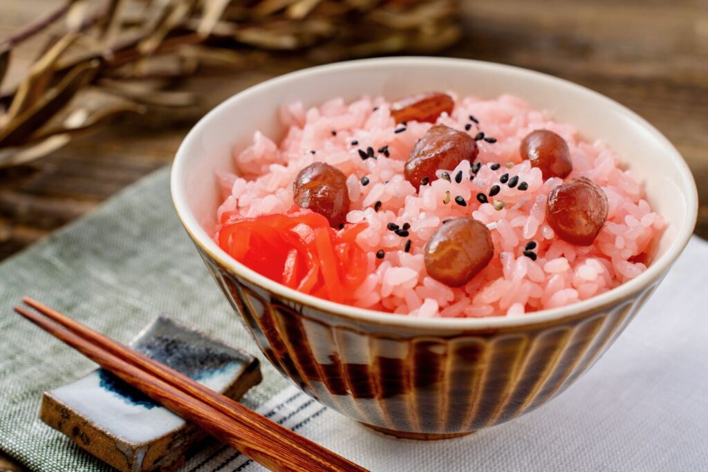 紅生姜が乗った甘納豆の赤飯,北海道の郷土料理