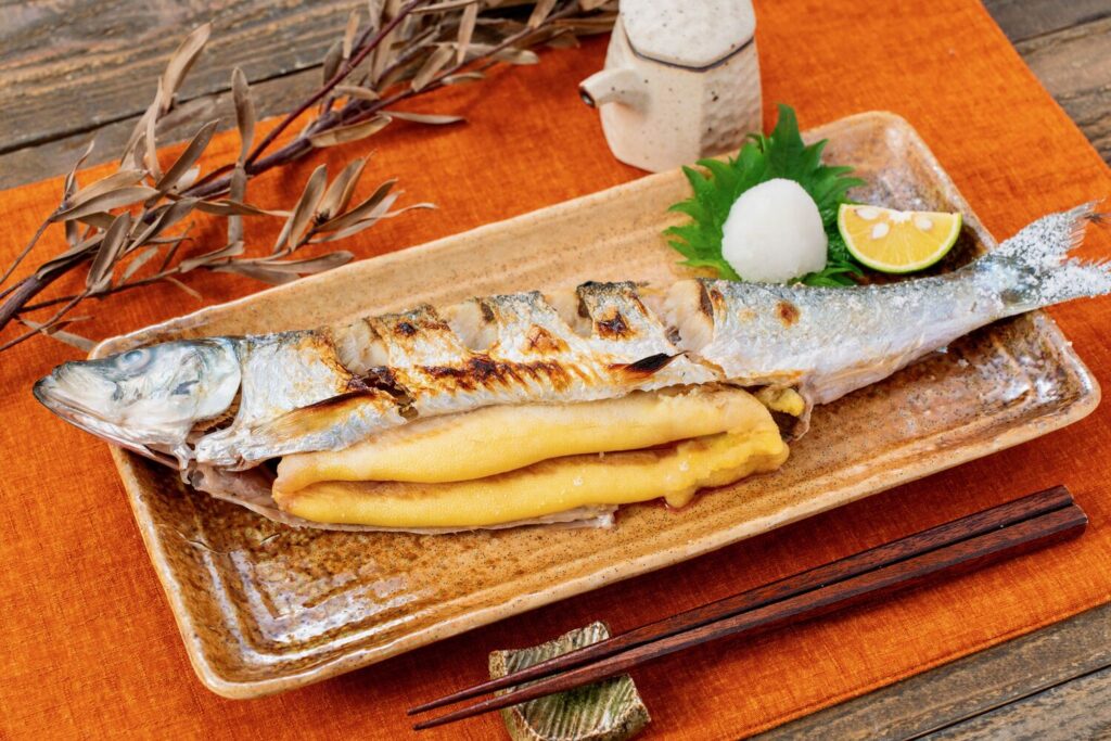 北海道寿都産の船上活〆ニシンの塩焼き,生にしんの焼き魚